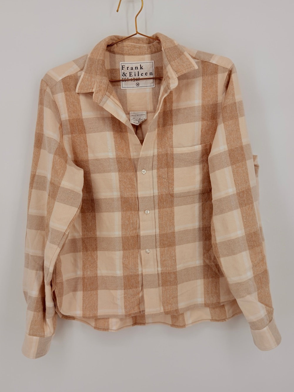 Frank & Eileen Silvio Plaid Button Down Shirt Tan Cream Size M